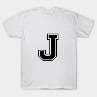 Initial Letter J - Varsity Style Design - Black text T-Shirt